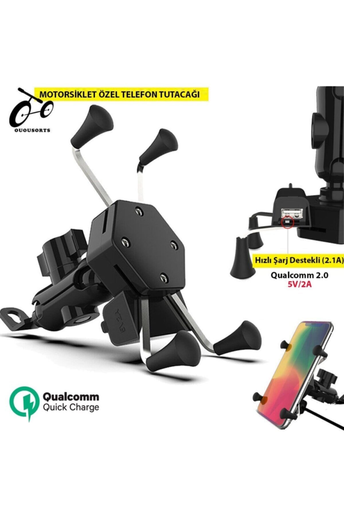 Hızlı Usb Şarj Özellikli Metal Motosiklet Telefon Tutucu